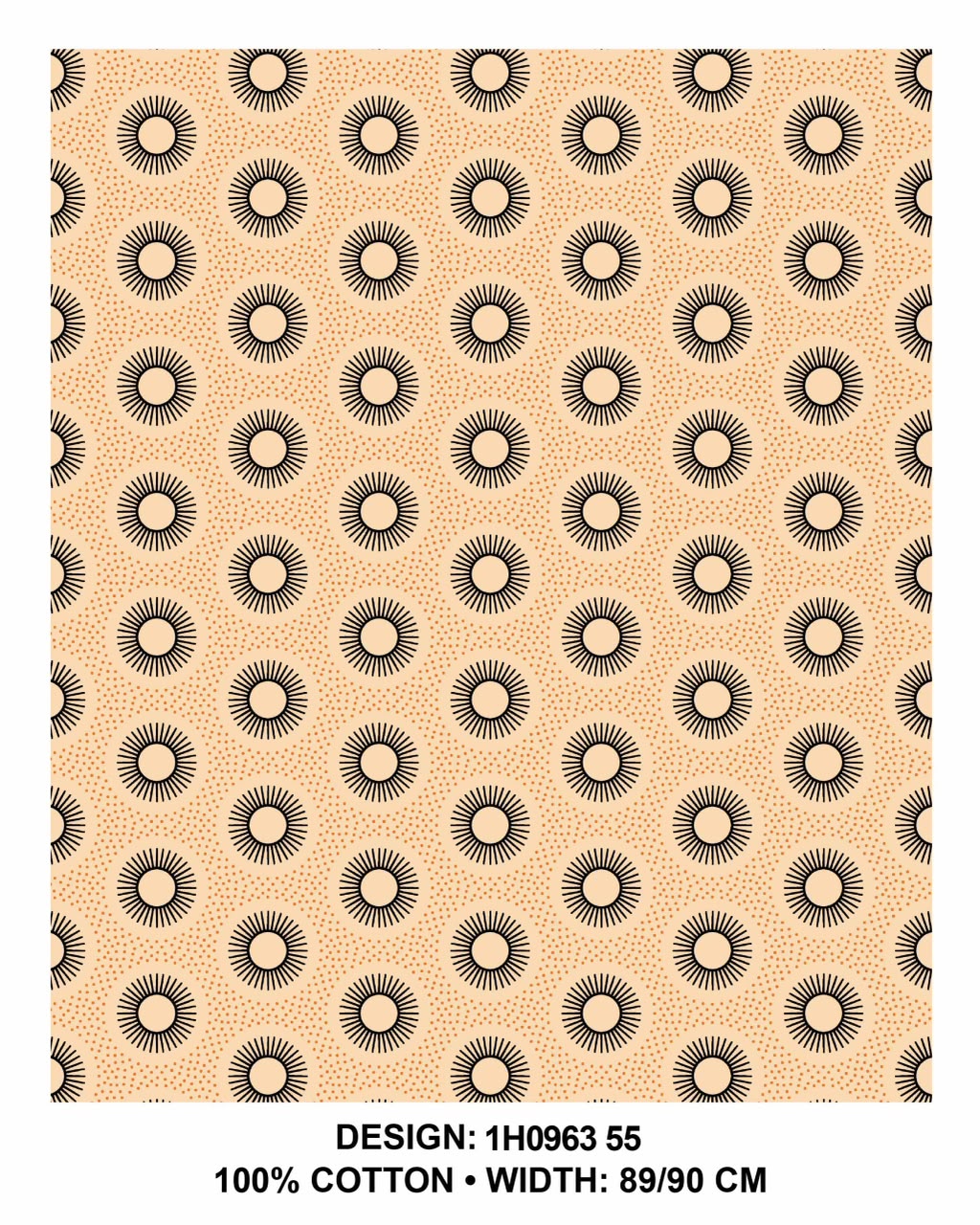 Peach textile with black sunburst pattern